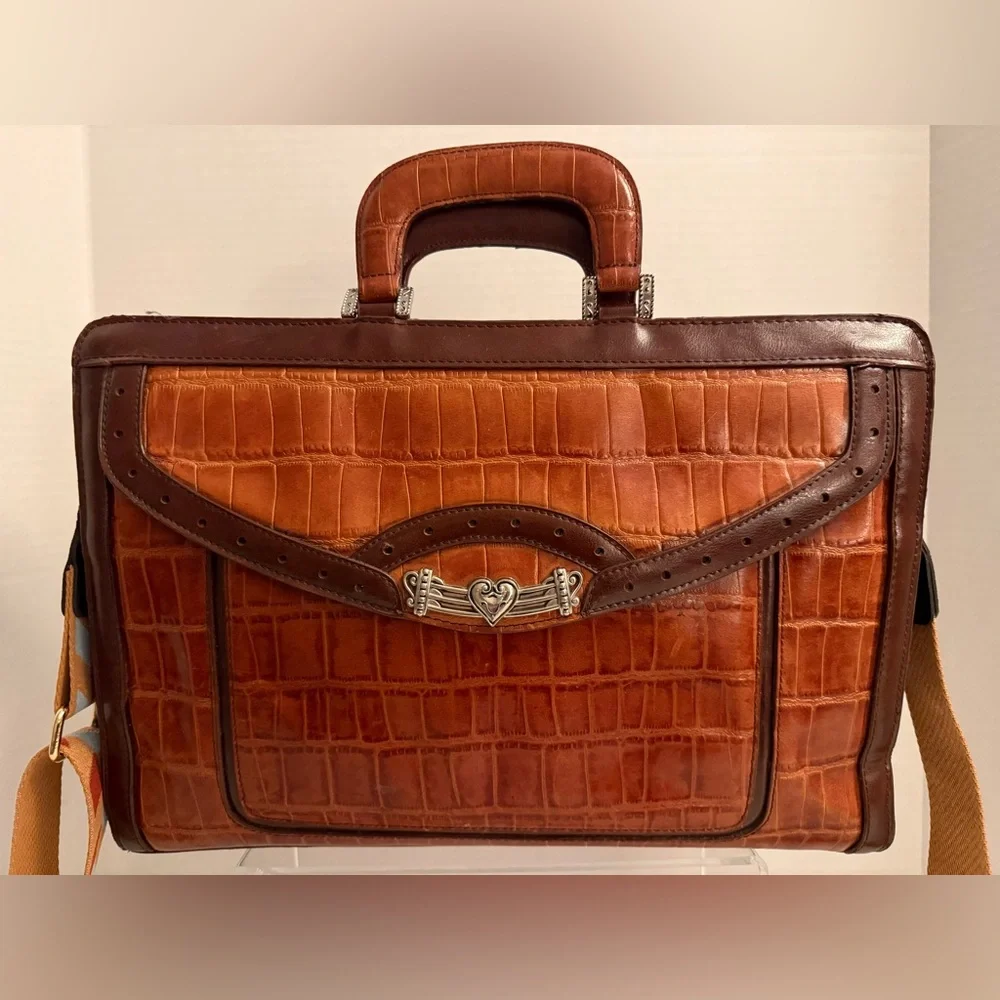 Marc Chantel Leather Briefcase | Croc-Embossed Brown | Crossbody